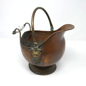 𝅺ANTIQUE Copper Coal Scuttle with Ceramic Blue and White Handle